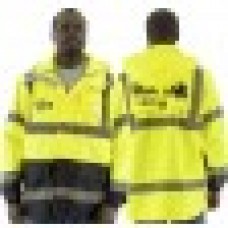 High Visibility Parka, 300 Denier PU coated polyester, vented back, D-Ring pass through
