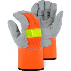 Hi-Vis Orange Winter-Lined Cowhide Leather  Glove 