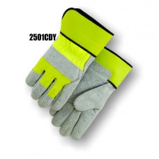 Select shoulder cowhide work glove, wing thumb, gunn cut, internal double palm, Yellow