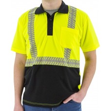 Yellow Hi-Vis Short Sleeve Polo with Reflective Chainsaw Stripping