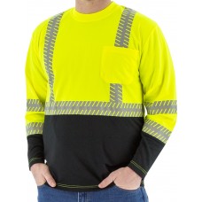 High Visibility Yellow Long Sleeve Shirt with Reflective Chainsaw Striping