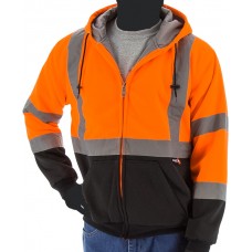 High visibility orange/black heavy weight hooded zip-up sweatshirt