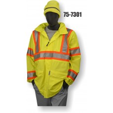 Hi-Vis PU Yellow Rain Jacket with hood