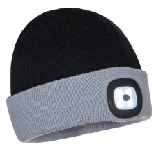 Two Tone LED Rechargeable Beanie Black/Grey- PortwestCap