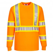 Hi-Vis X Back Contrast Tape T-Shirt L/S Orange- PortwestTShirt