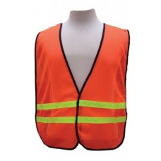 Orange mesh vest, double 1” lime horizontal stripes